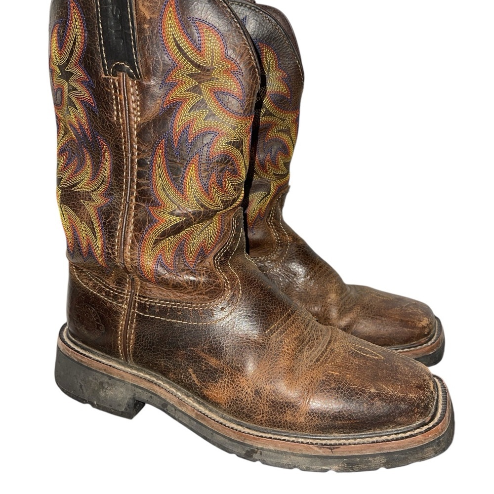 Justin Men's Boots Size 6.5D Brown Fire Square Toe Block Heel Mid Calf WK4681 - Picture 4 of 14
